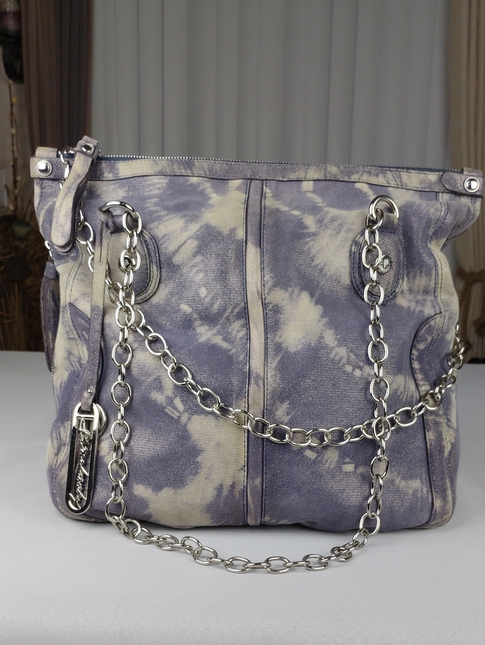 B Makowsky Tie-Dye Leather Chain-Handle Large Tote.